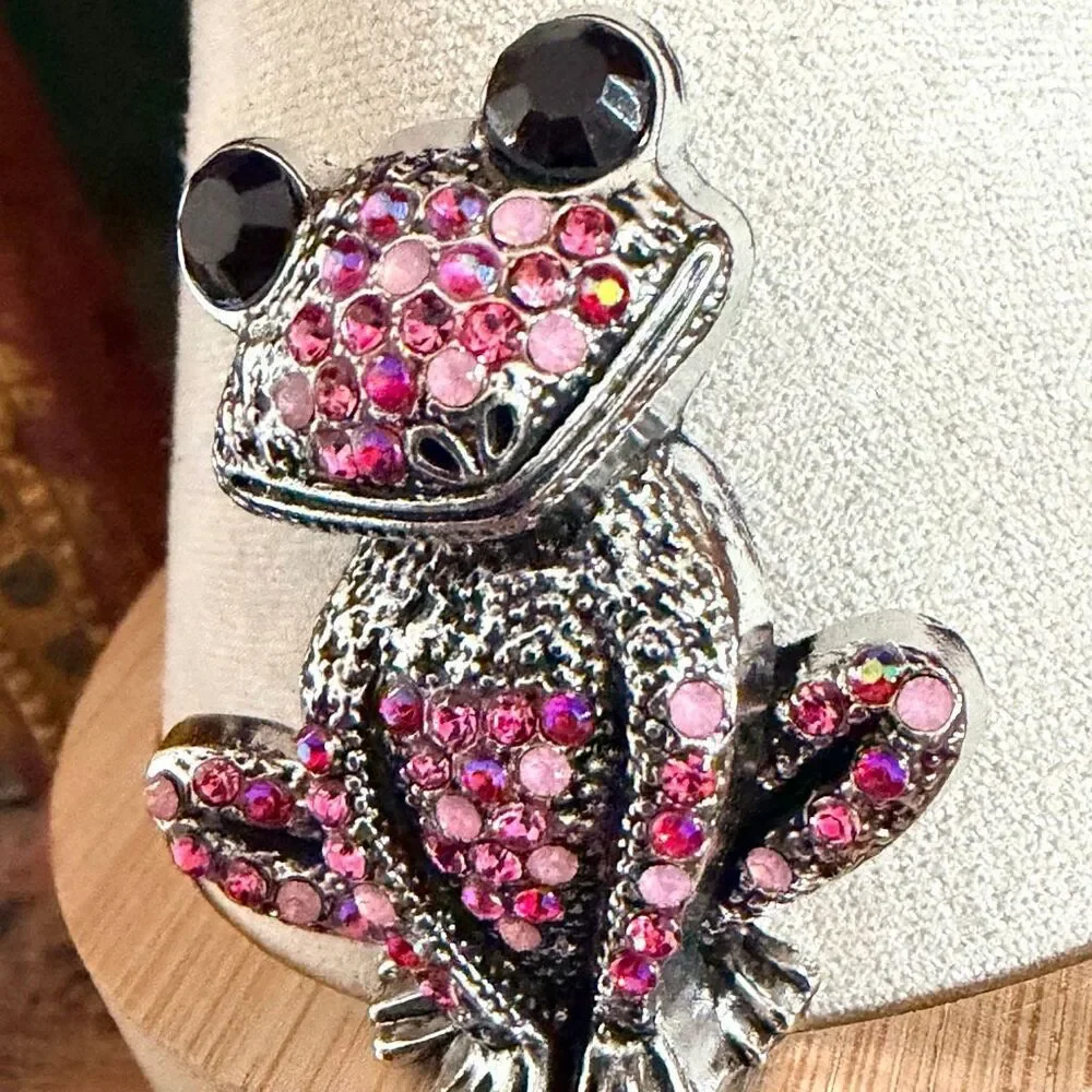 Pink Rhinestone Frog Brooch pink rhinestone